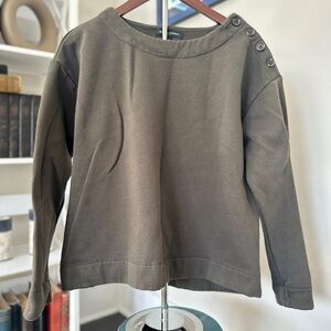 Olive Green Button-Shoulder Sweatshirt